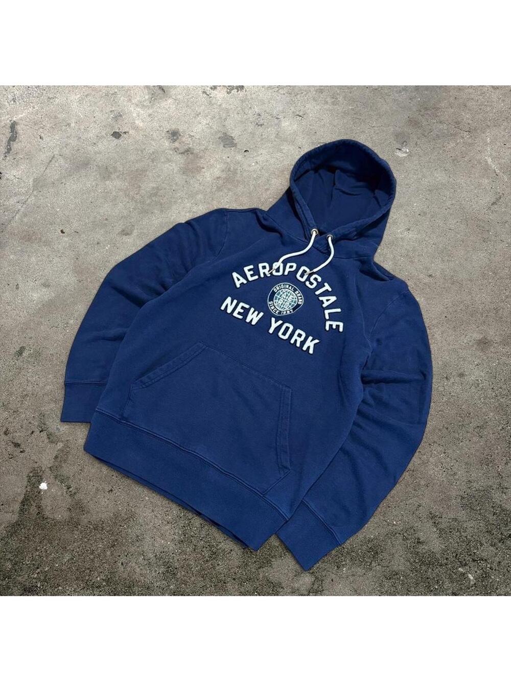 Aeropostale New York Hoodie Medium Navy Blue Y2K Pullover Sweatshirt Men’s M